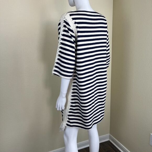 Pepin Women's Size M Breton Striped Crochet Shift Mini Dress Nautical Cotton - Picture 10 of 16